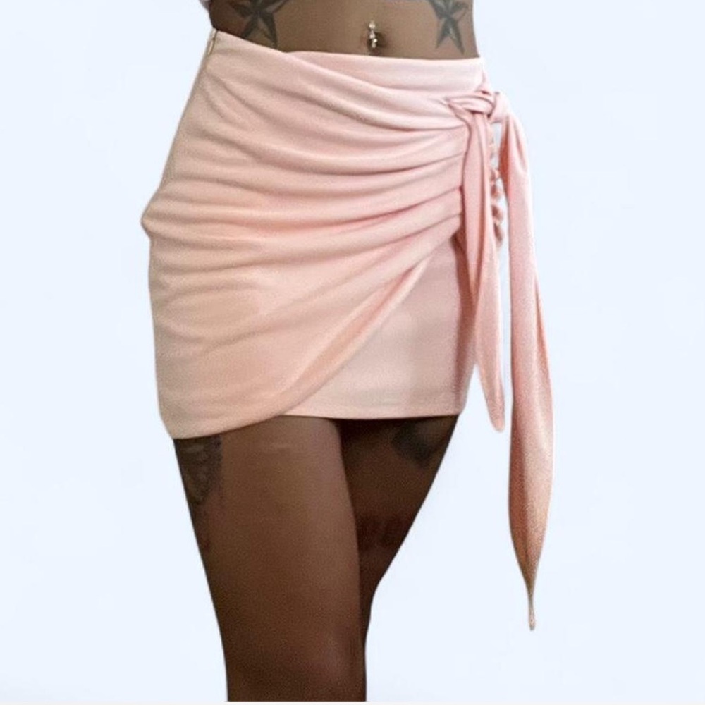 Zara Light Pink Mini Skirt with Tie Detail